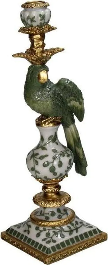 Uccello Portacandele Verde in Poliresina 39cm - Arredo Vintage Casa