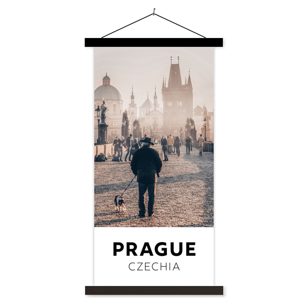 MuchoWow Textilposter Tschechische Republik - Prag - Brücke 90x180 cm mit schwarzem Rahmen - Dekoration Wohnzimmer