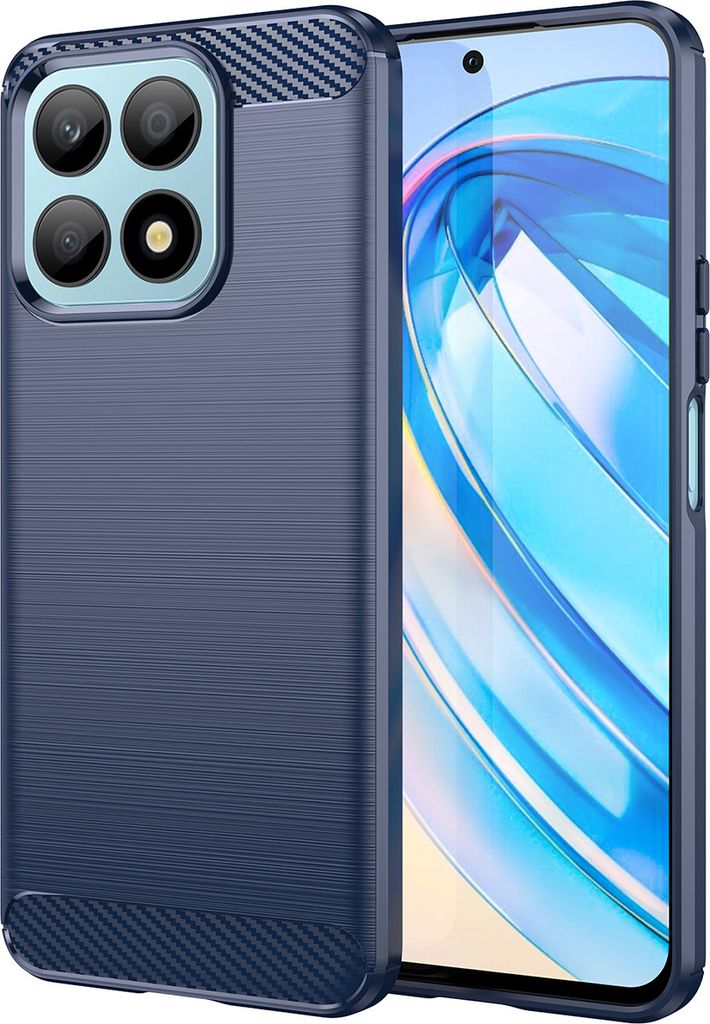 Honor X8A Hülle, Carbon-Faser TPU Silikon Stoßfest Schutzhülle für Honor X8A Blau