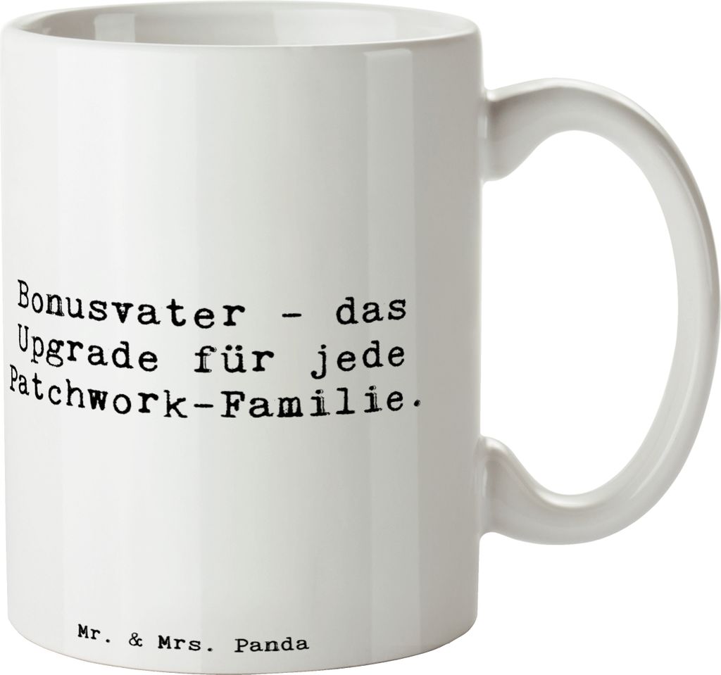 Mr. & Mrs. Panda Trinkbecher Spruch Bonusvater Upgrade - Weiß - Geschenk, Kaffeetasse, Elternteil, Lebensbegleiter, Tasse, Hingabe, Rolle in der F...