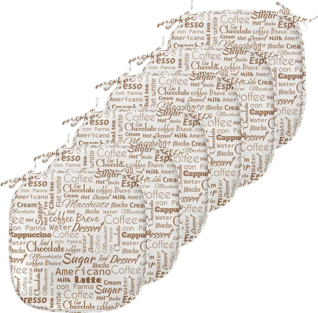 ABAKUHAUS Modern Polster für Esszimmerstühle, Americano Kaffee, Dekoratives wasserfestes Kissen mit Riemen für Küchensitze, 40 cm x 40 cm-6er P...