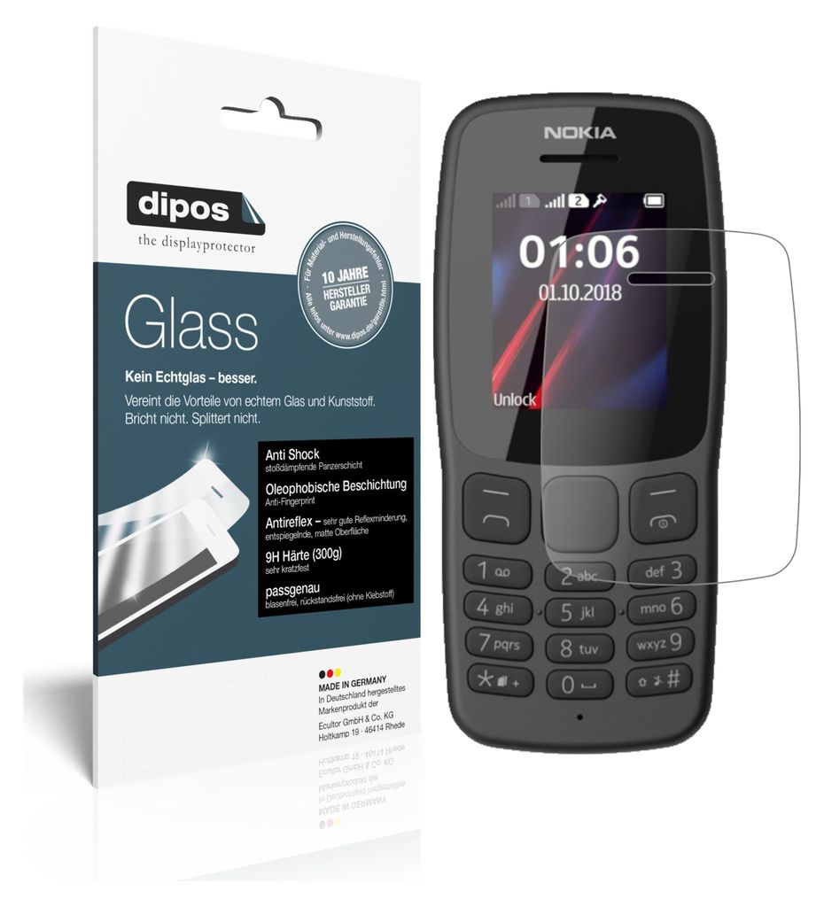 2x Schutzfolie für Nokia 106 (2018) matt - Anti-Shock 9H Folie dipos Glass