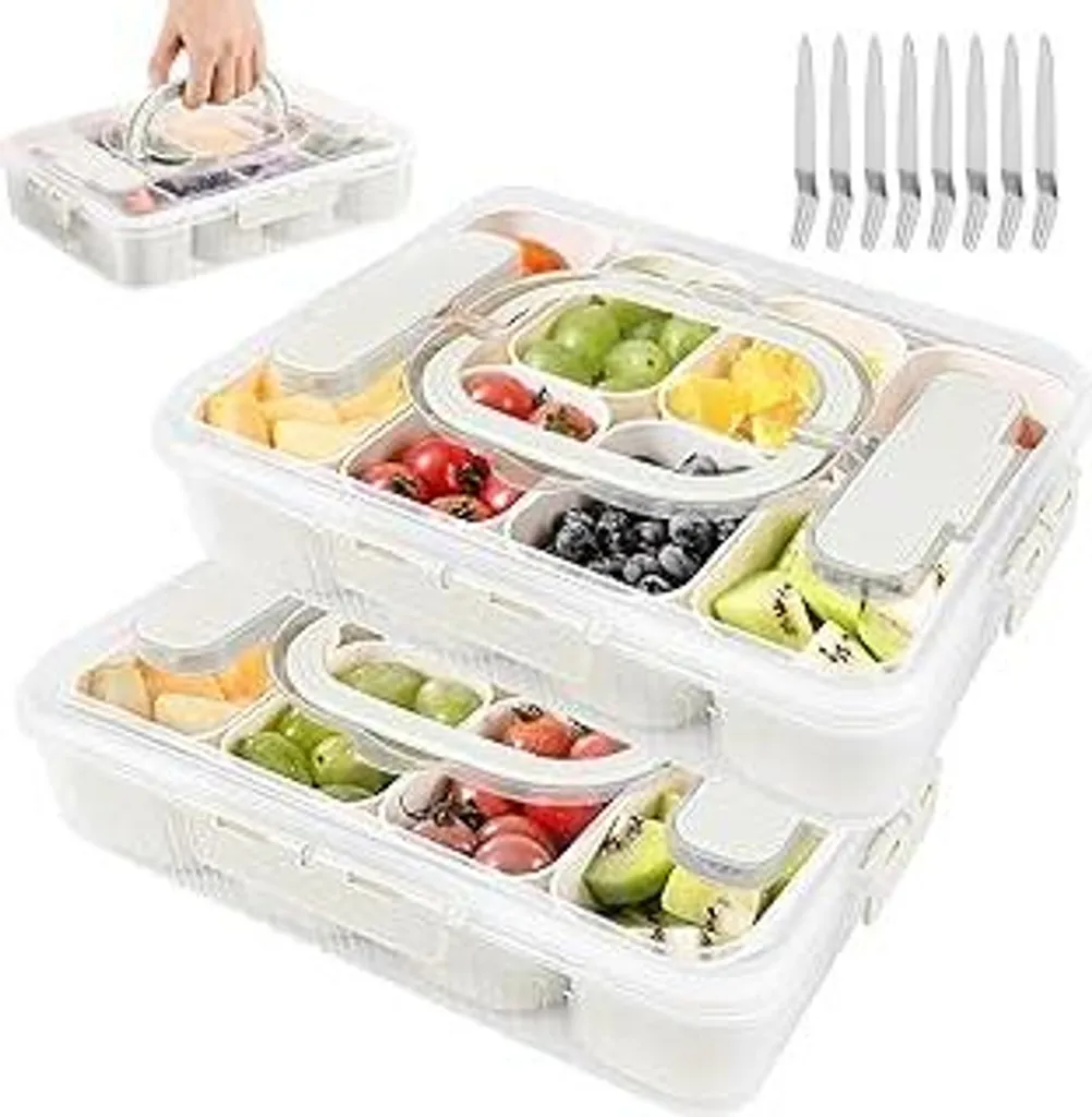 Organizer Snack Elegante Bianco: 2 Contenitori Divisi con Coperchio