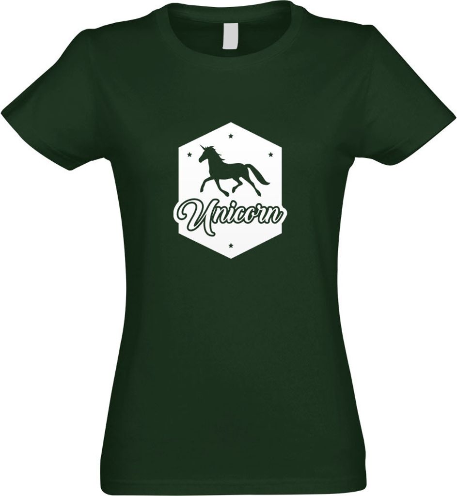 Kiwistar - T-Shirt tailliert - Damen - flaschengrün - Unicorn Einhorn Regenbogen - mit Motiv Bedruckt - Funshirt Design - Sport - Freizeit - Damen...