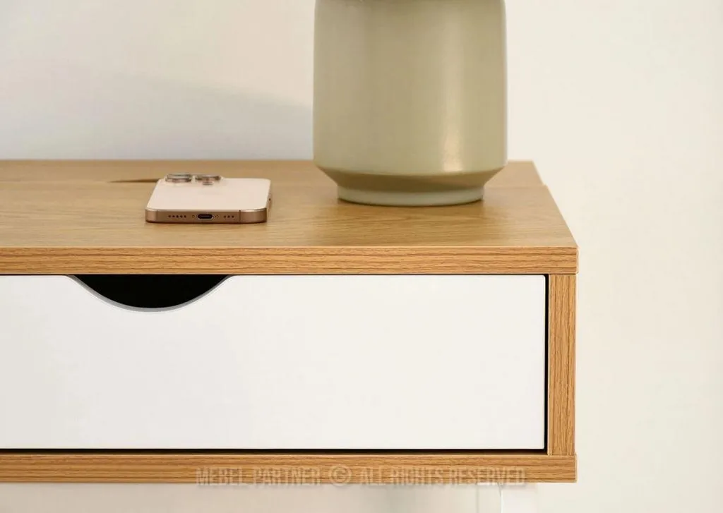 Table de chevet DILMAR chêne/blanc : Rangement Pratique et Durable - 12