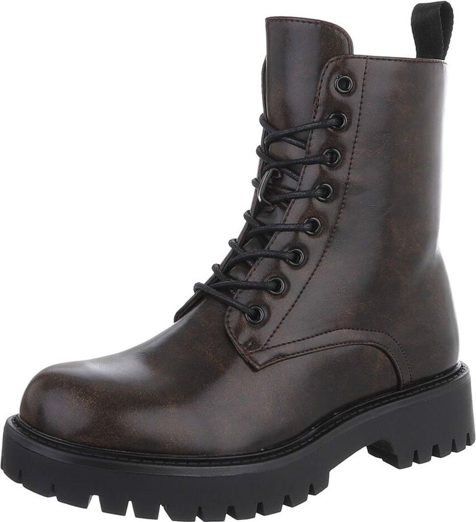 Ital-Design Damen Stiefeletten Plateaustiefeletten Leicht gefüttert Lederoptik Schnürstiefeletten 90482438 Braun Gr. 37