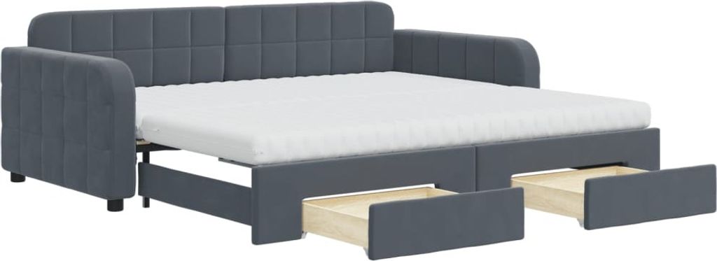 Tagesbett Ausziehbar mit Schubladen Dunkelgrau 90x190 cm Samt