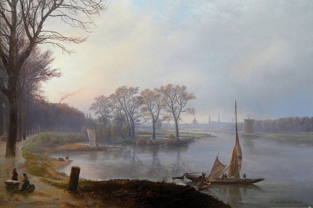 Johan Christian Dahl Kunstdruck Bild - Aussicht Auf Dresden Von Pieschen Aus Gesehen Im Morgendunst, 1844 (80 x 120 cm)