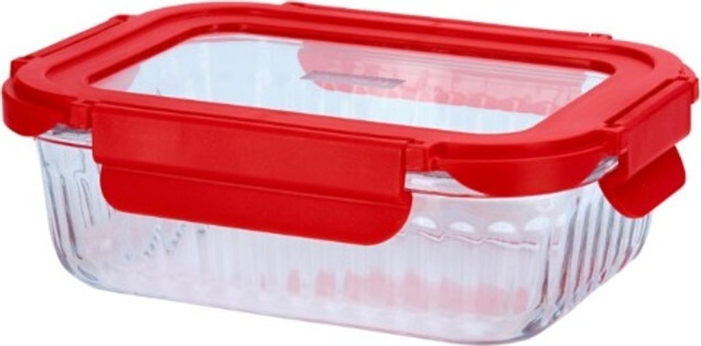 Auflaufform mit Deckel, 0,64 L, Rot, Glas, Kunststoff - Cookai
