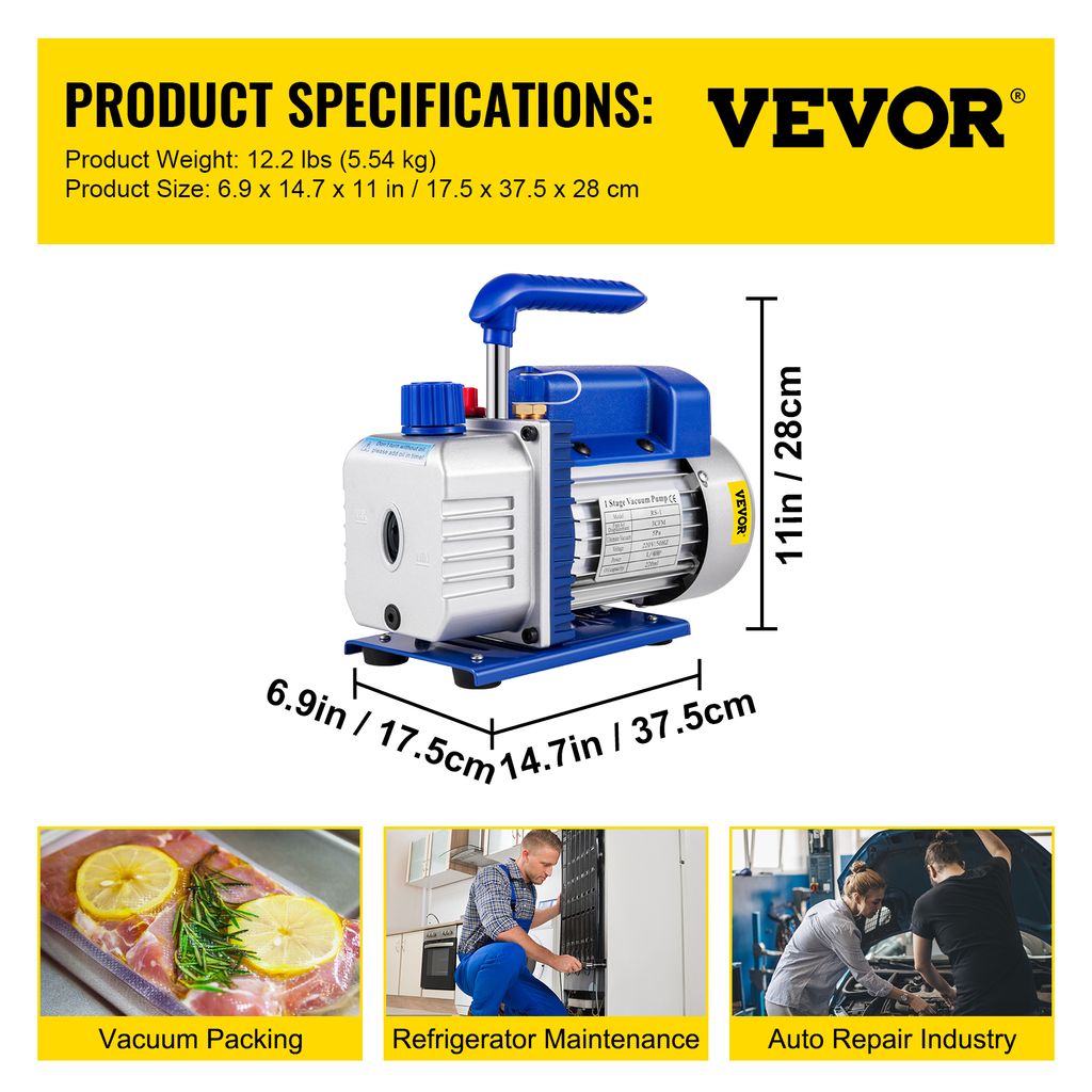 VEVOR vakuová pumpa 3CFM 1/4HP Vakuová pumpa 220 V Vakuová Obrázek produktu 7