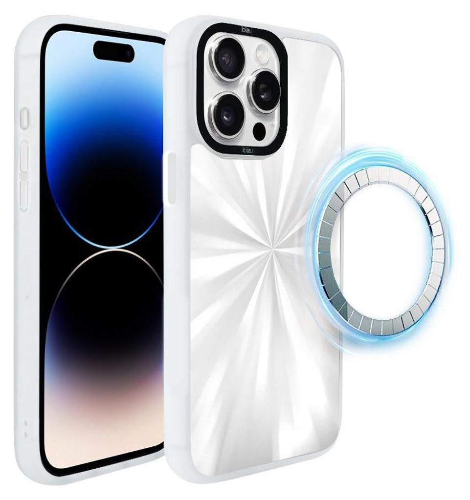 Schutzhülle für das iPhone 14 Pro Max, MagSafe-kompatibel, mattweiße Seiten, Reflexion, Schimmer