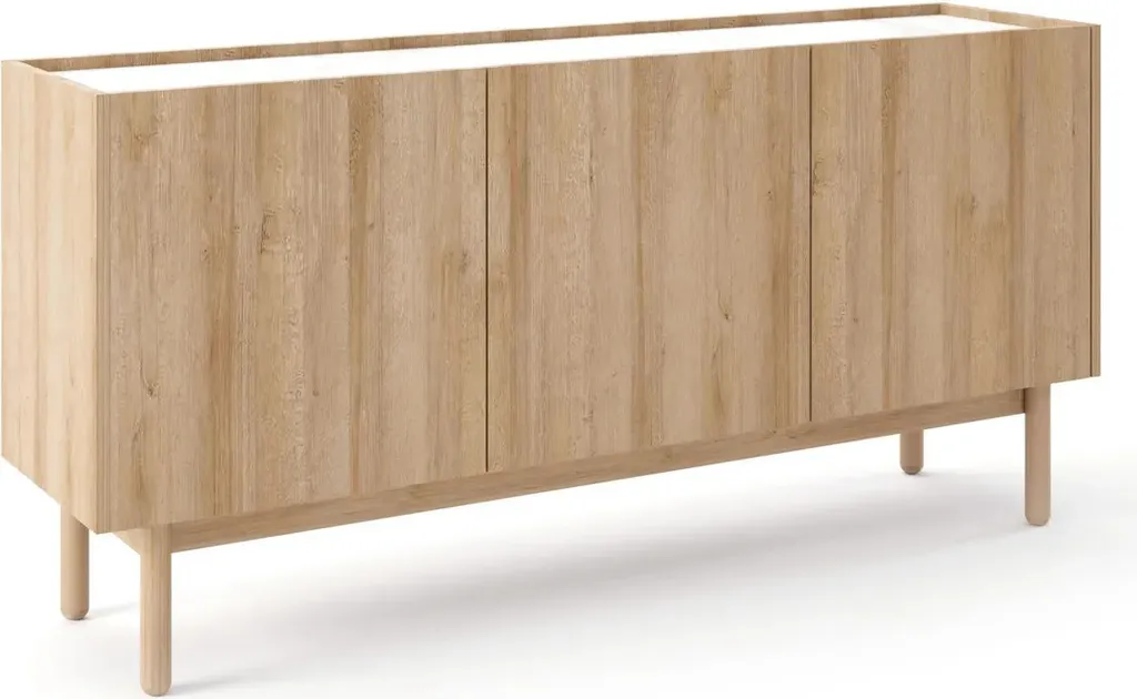 Meuble de rangement large ABUA chêne et marbre pour salon ordonné