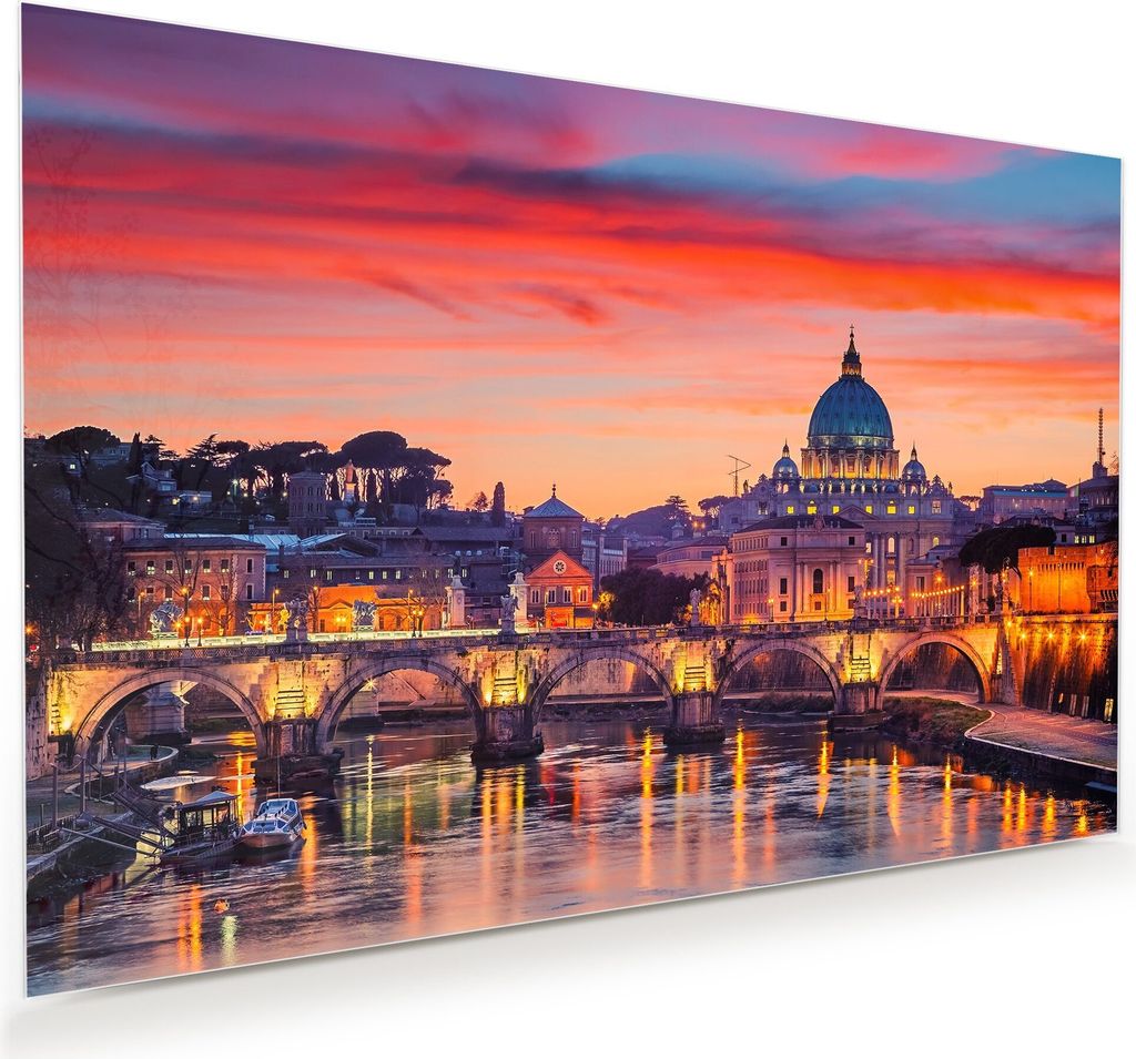 Glasbild Wandbild Nachtansicht Petersdom, Tiber 90x60cm in XXL für Wohnzimmer, Schlafzimmer, Badezimmer, Flur
