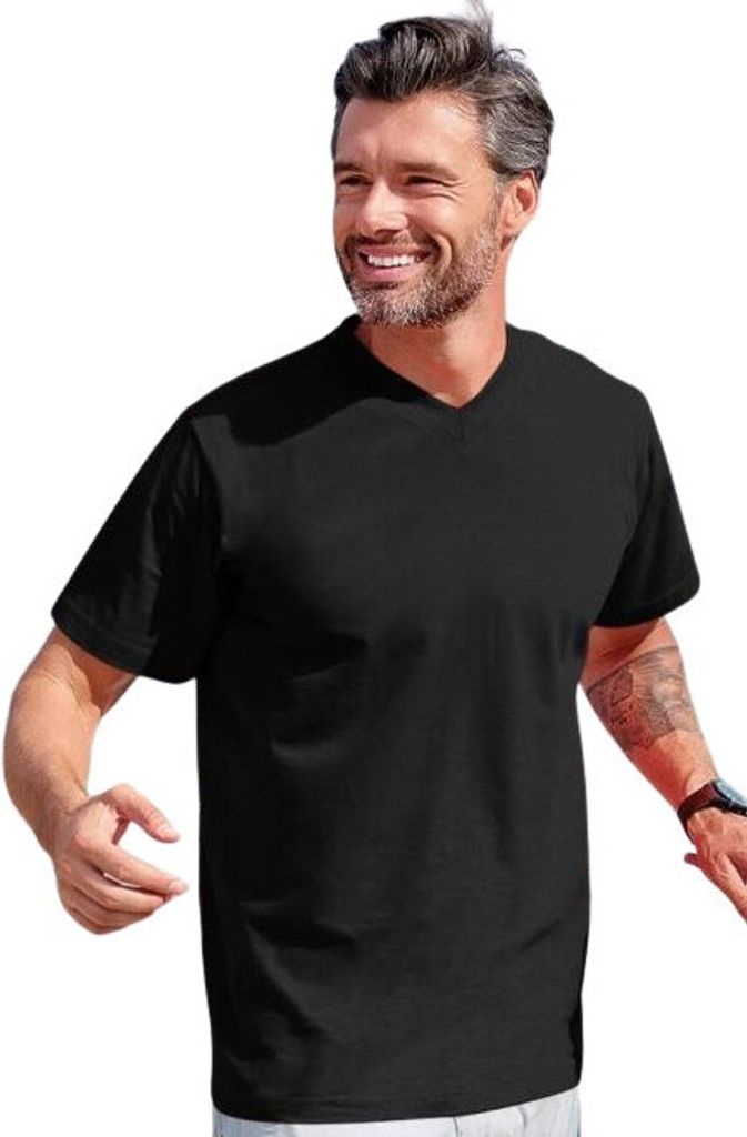 Uni-T-Shirt mit V-Ausschnitt aus Baumwolle, 100% Baumwolle, unbedruckt, einfarbig, 160g/m2, Farbe schwarz, Größe XL
