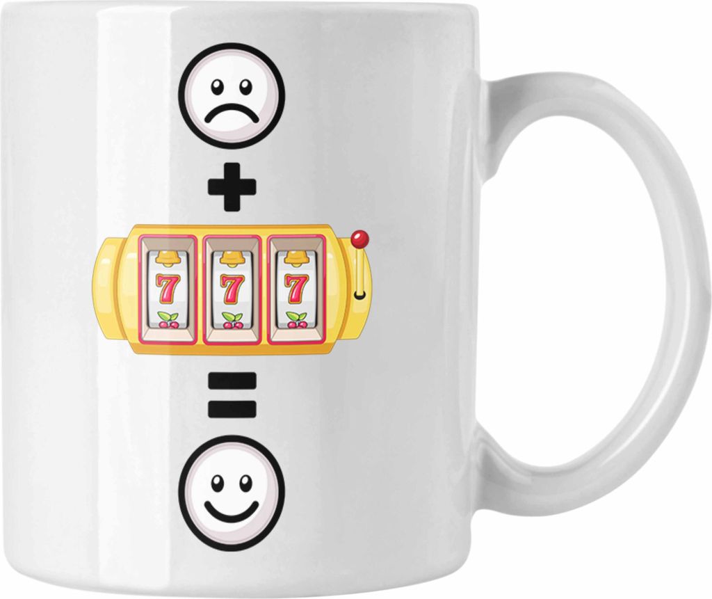 Trendation - Casino 777 Tasse Geschenk für Casino Glücksspiel Fans Lustige Geschenkidee :( + Casino = :) Geburtstag (Weiß)
