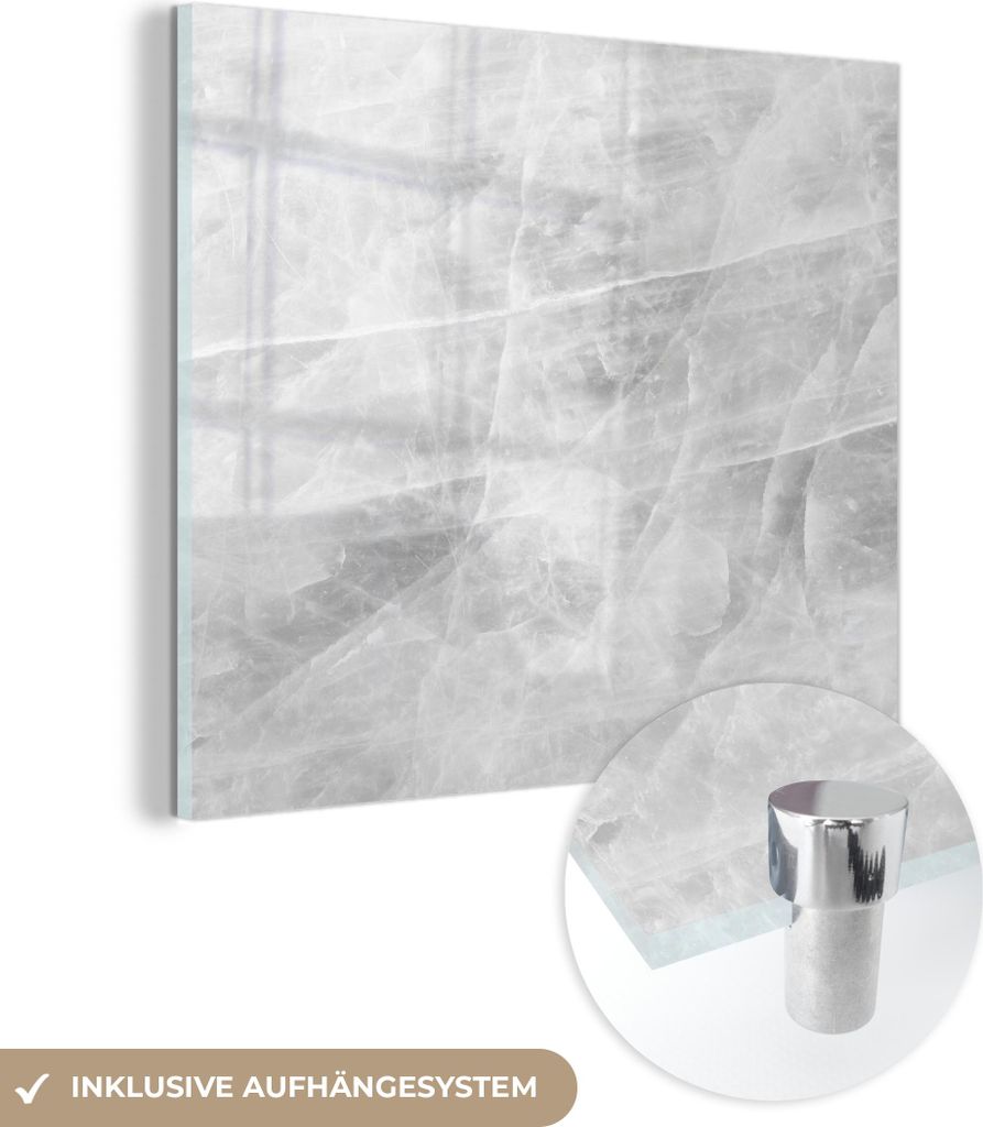 MuchoWow Glasbilder - Bilder auf Wandbild - Foto auf Glas Marmor - Stein - Weiß - Luxus - Marmoroptik 90x90 cm Wanddekoration aus Glas - Acrylglas...