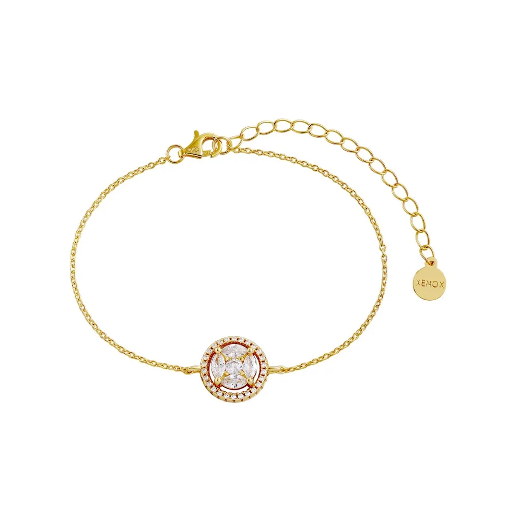 Bracelet Femme Idéal Cadeau Mariage Cercle Halo Argent Doré et Zircon
