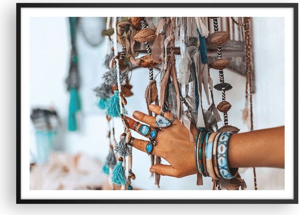 Gerahmtes Poster - Schwarzer Rahmen - Hand Schmuck ethnisch - 100x70 cm - Wand Bild - Wanddeko - Wandbilder - Kunstposter - Wandposter - Bilderrahm...
