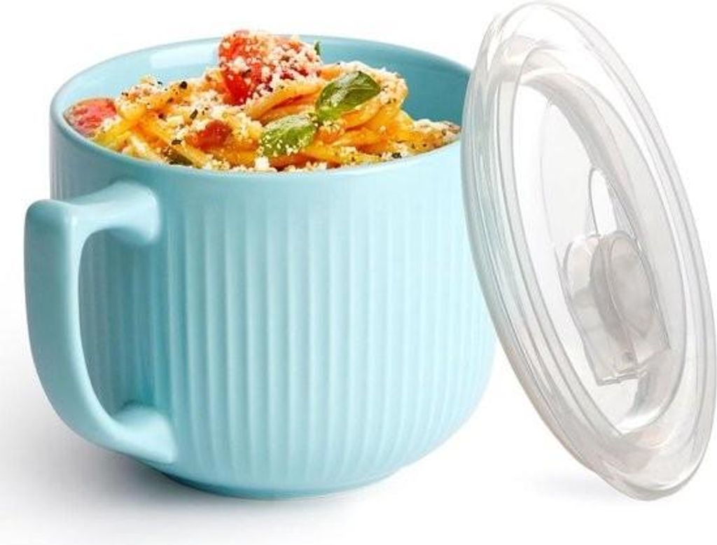 Suppenschüsseln mit Henkel – 900 ml – mikrowellengeeignet – mit Deckel – Suppenbecher – blaue Schüssel – ideal für Ramen-Nudelbrei ...