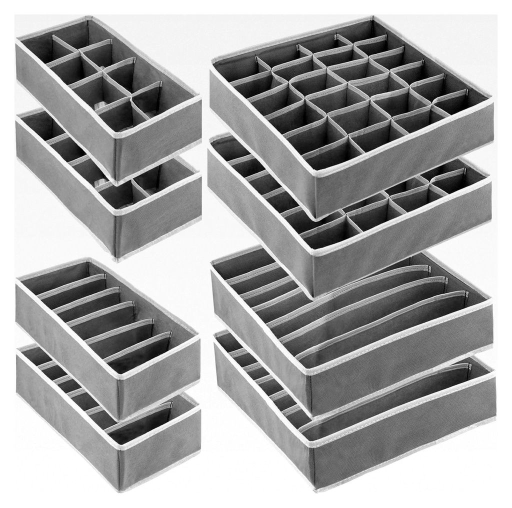 8er Set Schubladenorganizer, 4 Größen Faltbare Stoff Aufbewahrungsbox Grau für Unterwäsche, Kleiderschrank Organizer für BHs, Socken, Krawatten