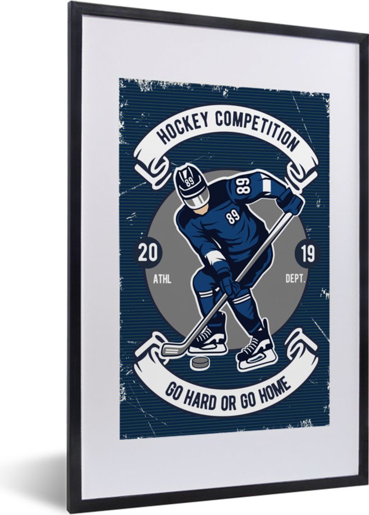 MuchoWow MuchoWow Gerahmtes Poster Eishockey - Mann - Retro 40x60 cm - Poster mit zchwarzem Bilderrahmen - Poster in Rahmen