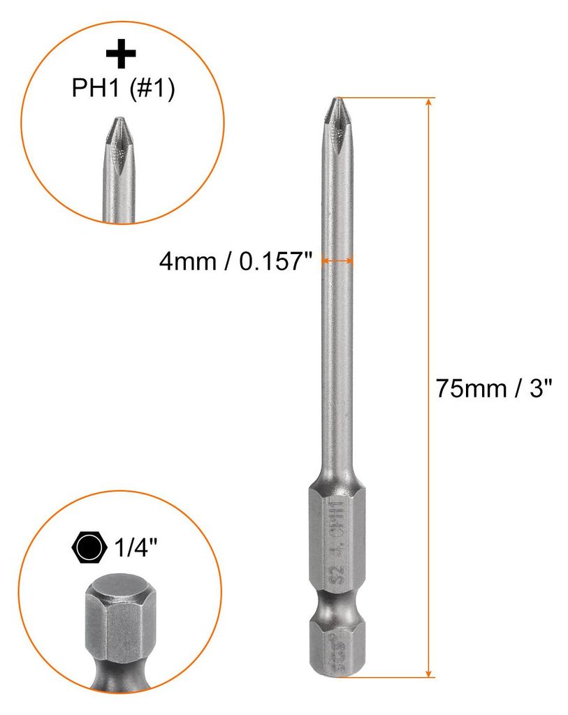 5 Stš¹ck PH1 Phillips Schraubendreher Bit Set mit 1/4" Sechskantschaft, 4mm Stab 75mm Lang Magnetische Kreuzkopf Bitsatz S2 Stahl Bohrer Elektrow...