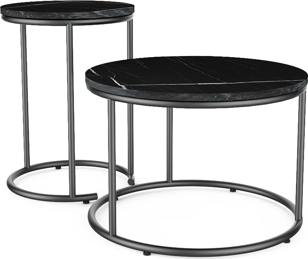 Table basse carrée Vicco Ottawa marbre noir 55cm lot de 2 design moderne