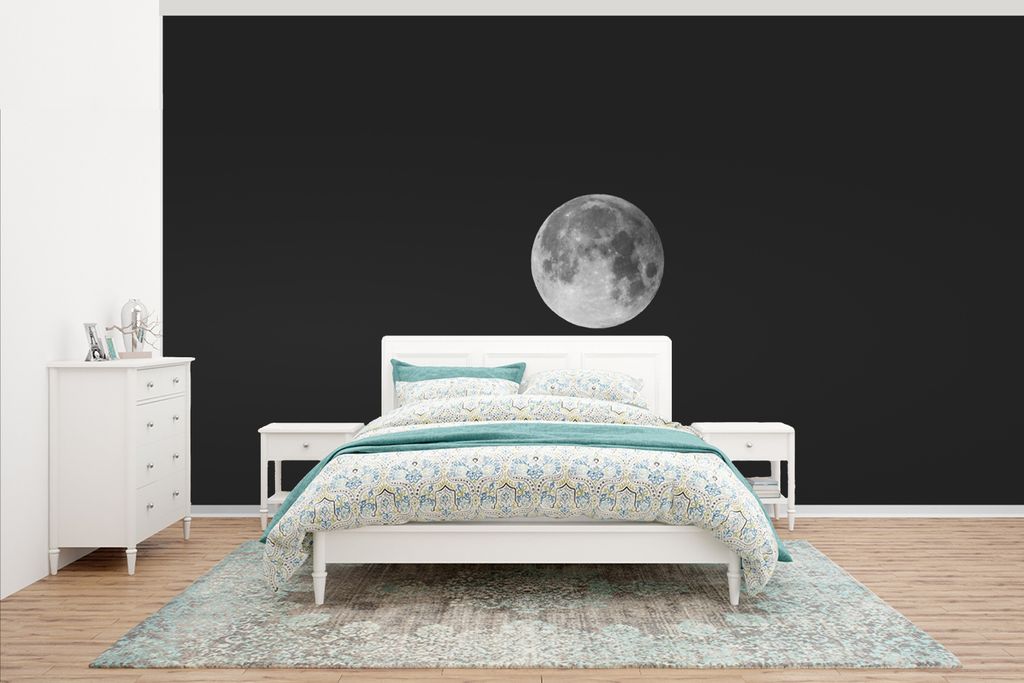 MuchoWow Fototapete für Wohnzimmer oder Schlafzimmer Wandtapete Vinyl Motivtapete Schwarz - Mond - Weltraum - 395x220 cm - Tapezier Papier