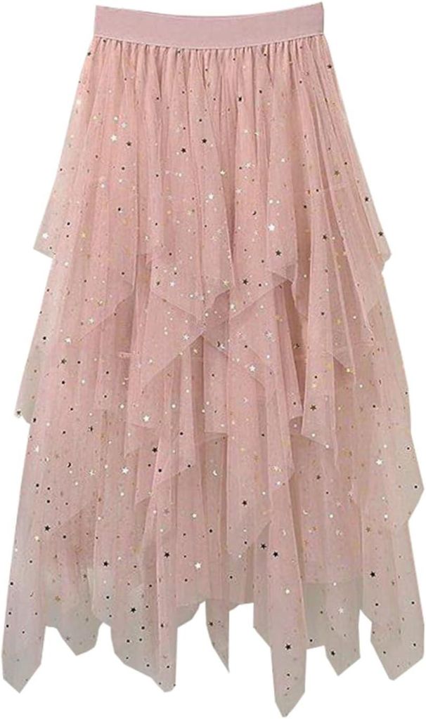ASKSA Damen Midi Tuellrock Lang Tuell Petticoat Unterrock High Waist A-Linie Knielang Faschingskostueme Rock fuer Halloween Fasching Karneval Party...