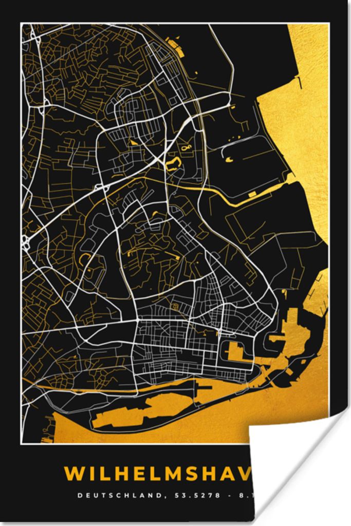 MuchoWow Poster Karte - Stadtplan - Wilhelmshaven - Deutschland - Gold 20x30 cm - Papierdruck