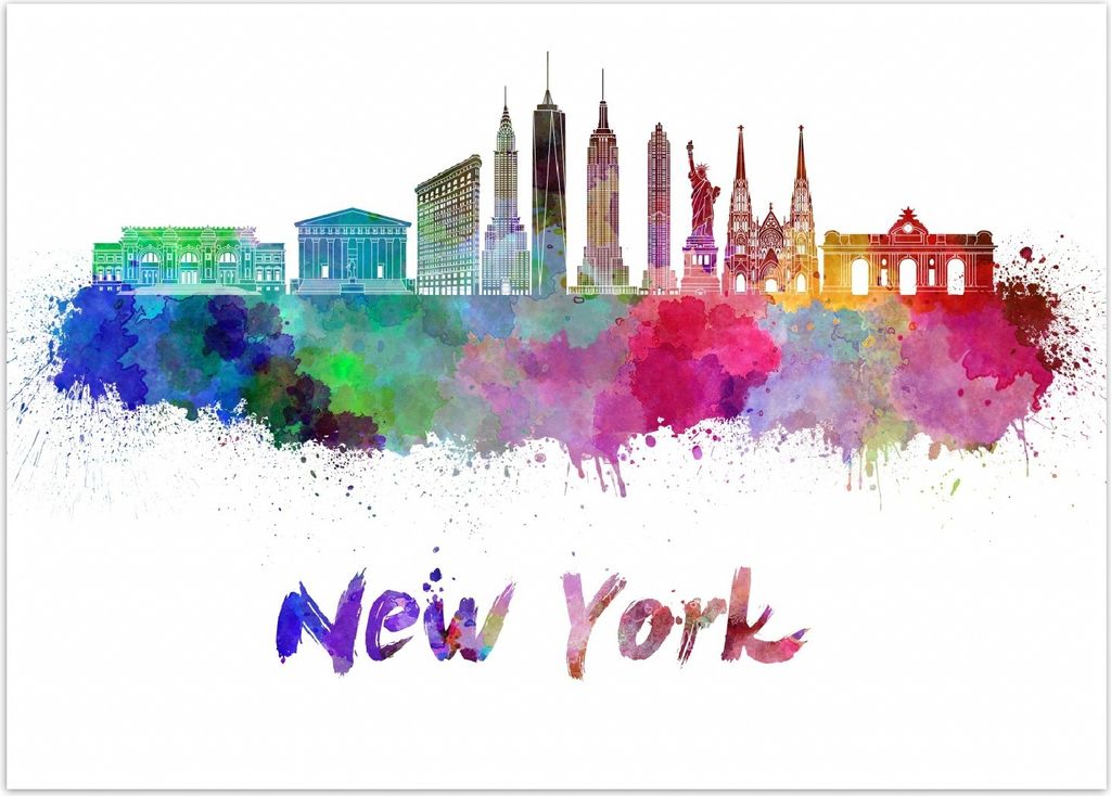 Wallario Premium Teppich, Größe 50 x 70 cm, Städte als Aquarell - Skyline von New York