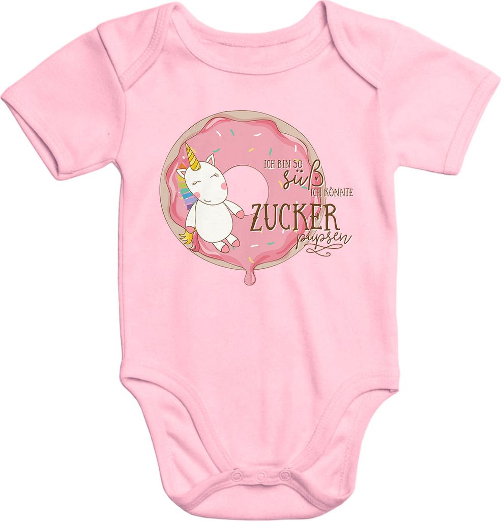 Baby Body Einhorn auf Donut Ich bin so süß ich könnte Zucker pupsen kurzarm Baumwolle Moonworks 3-6 Monate