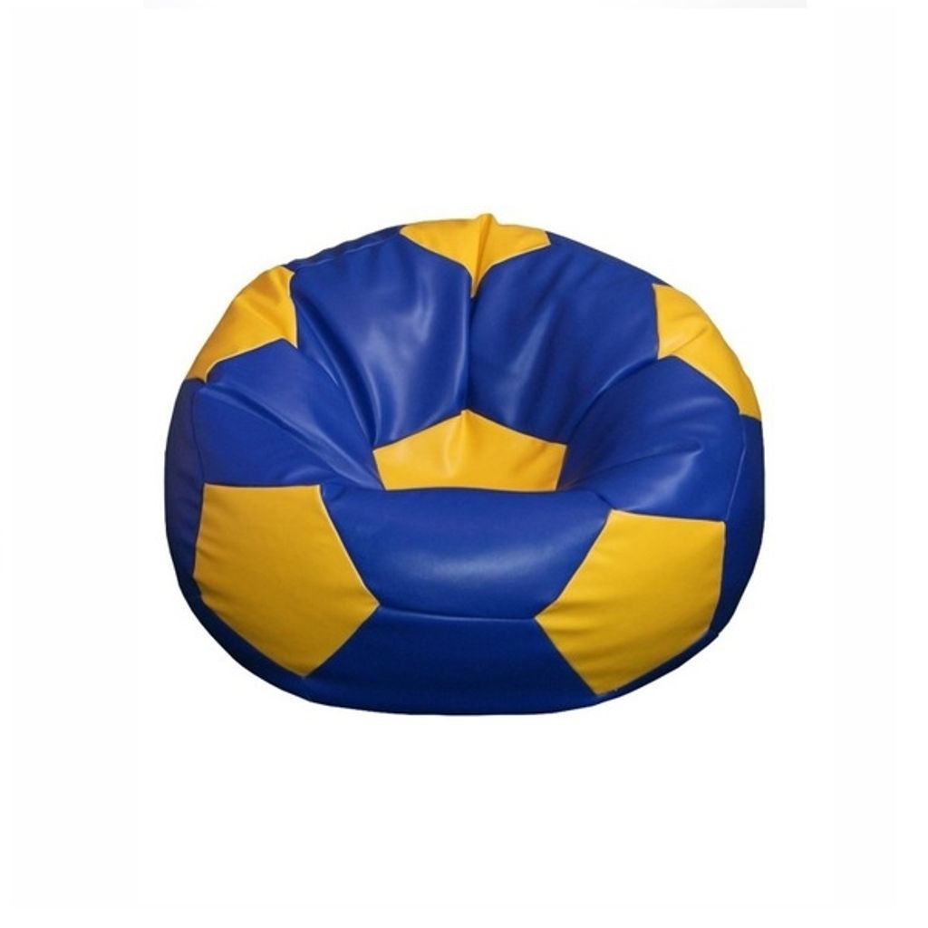 A beanbag chair shaped like a soccer ball.