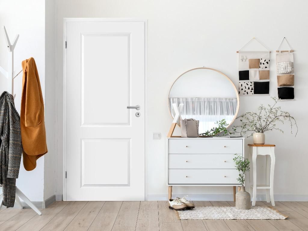 Mosel Türen Zimmertür Elegance 02 Weißlack RAL 9003, Innentür mit Designkante, Röhrenspanplatte, gefälztes Türblatt, schalldämmend, inklusi...