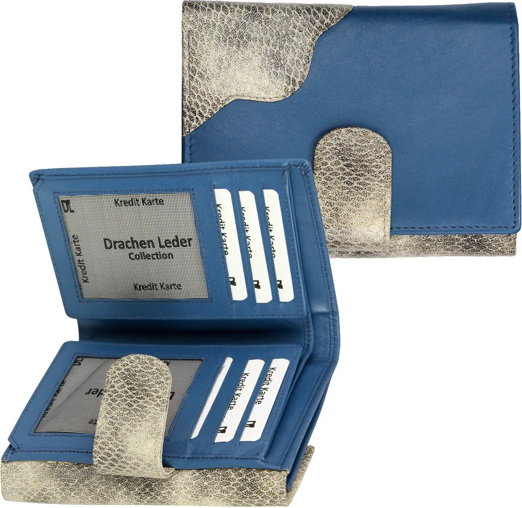 DrachenLeder Portafoglio Verticale in Vera Pelle Blu Grigio OPS700W