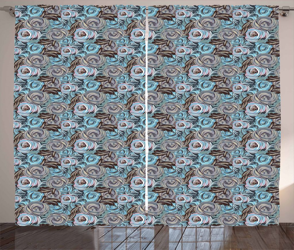 ABAKUHAUS Garten-Kunst Rustikaler Vorhang, Abstrakte Blumen, Wohnzimmer Universalband Gardinen mit Schlaufen und Haken, 280 x 225 cm, Kadett Blau H...