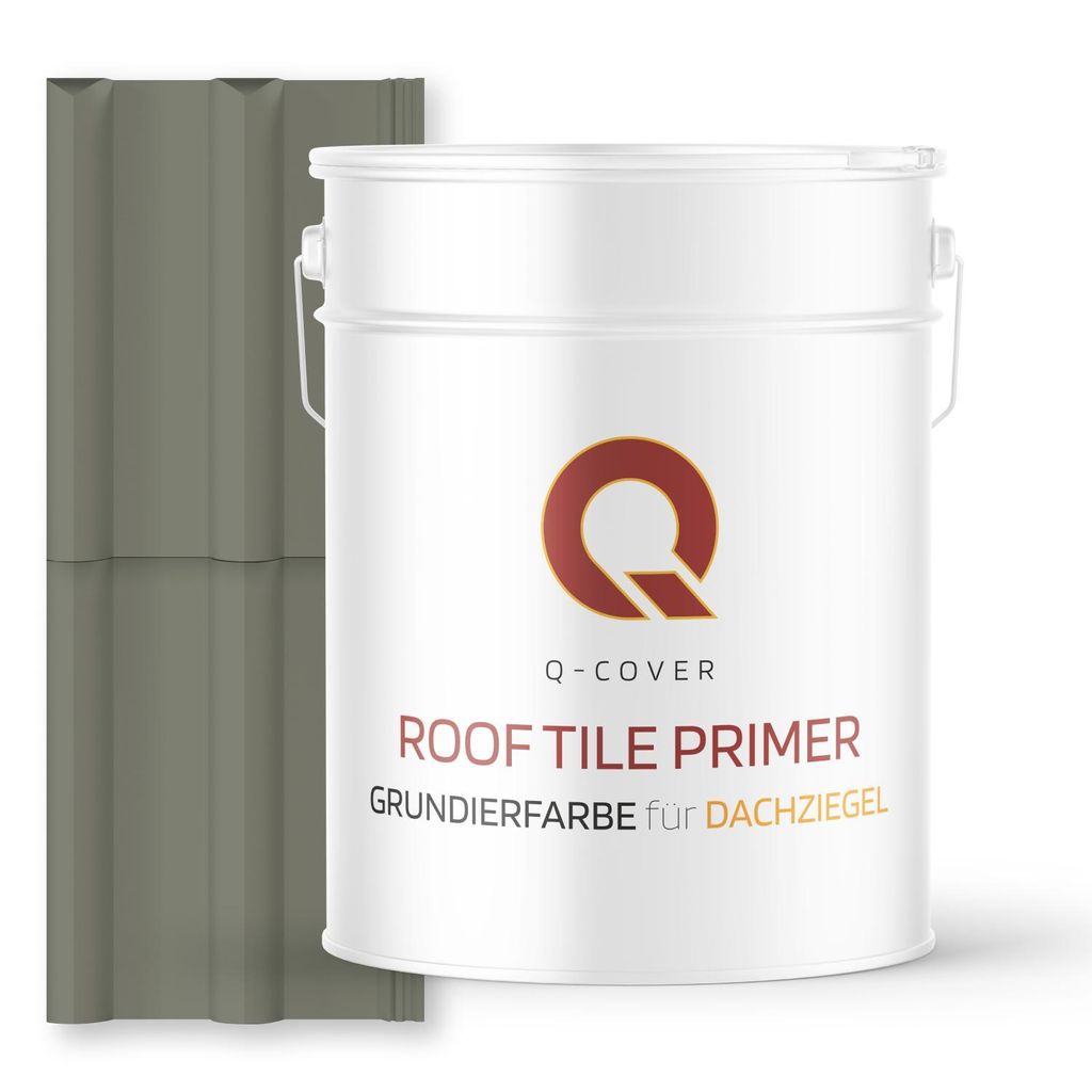 Grundierfarbe für Dachziegel Zementgrau RAL 7033 10 L | wetterfeste Dachbeschichtung | für Ziegel, Beton, Eternit | UV-beständig | Q-COVER