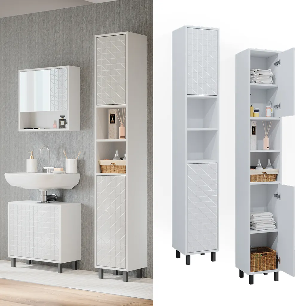 Vicco Mobile bagno alto Agasta, 30 x 190.3 cm, Bianco lucido