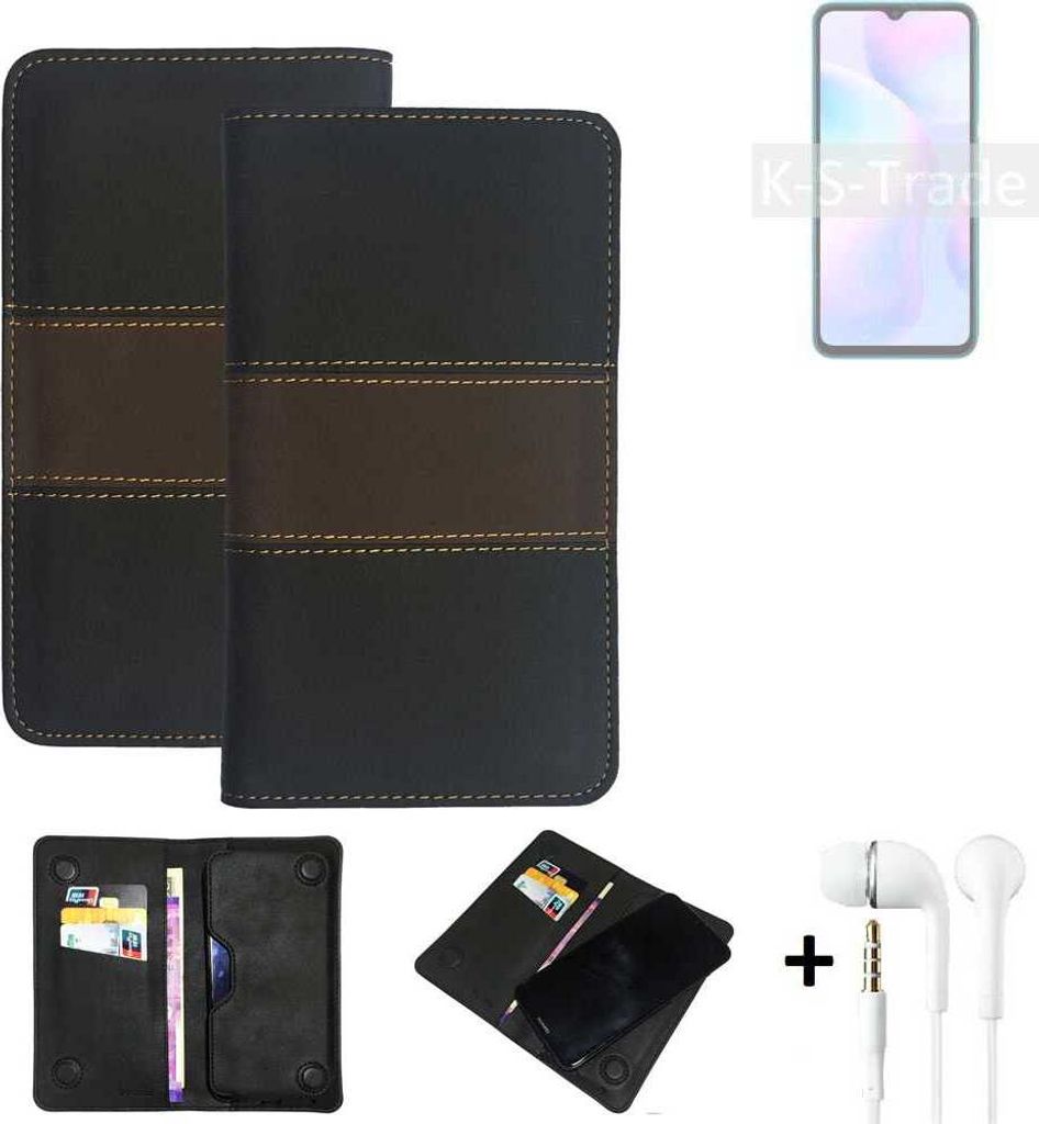 K-S-Trade Handyhülle + Kopfhörer kompatibel mit Xiaomi Redmi 9i Schutzhülle Walletcase Bookstyle Tasche Schutz Case Hülle Wallet Cover Kunstleder