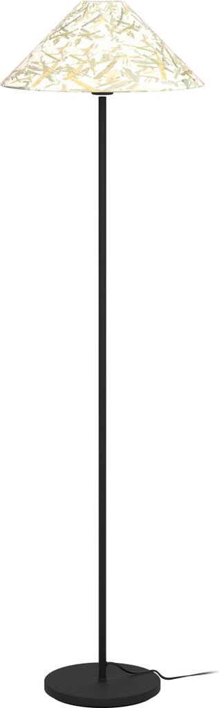 EGLO Stehlampe Oxpark, Eck Standleuchte, Stehleuchte aus Metall mit Lampenschirm aus Textil mit Bambus-Blättern, Lampe, E27 Fassung, 146,5 cm