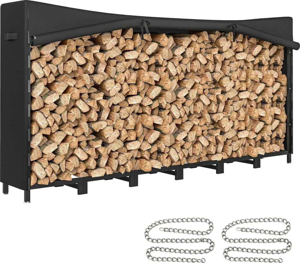 Range-bûches extérieur en acier marron avec couverture de protection 235cm
