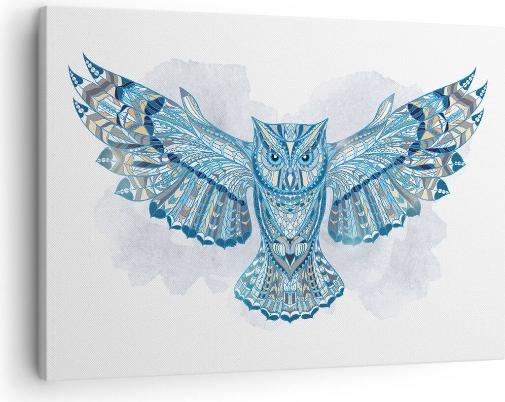 Bild auf Leinwand - Leinwandbild - Eule Flügel Tierwelt Grafik - 70x50cm - Wand Bild - Wanddeko - Leinwanddruck - Bilder - Kunstdruck - Wanddekora...