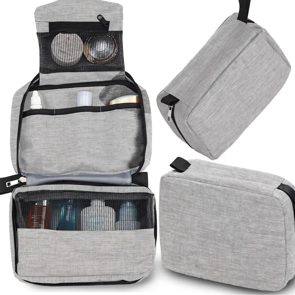 Trousse de toilette de voyage grise 41x24 cm Retoo grand format