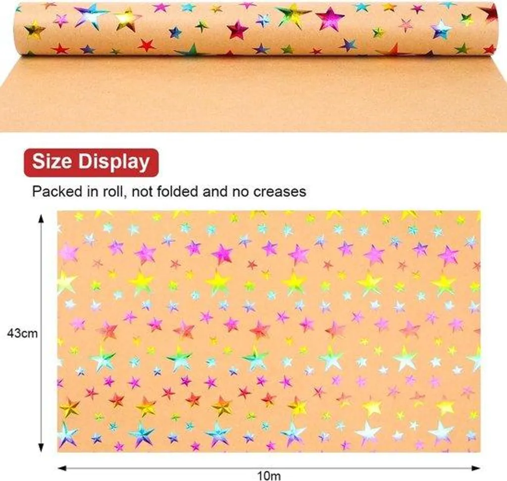 Papier Kraft Recyclable avec Étoiles pour Cadeaux Anniversaire et Noël