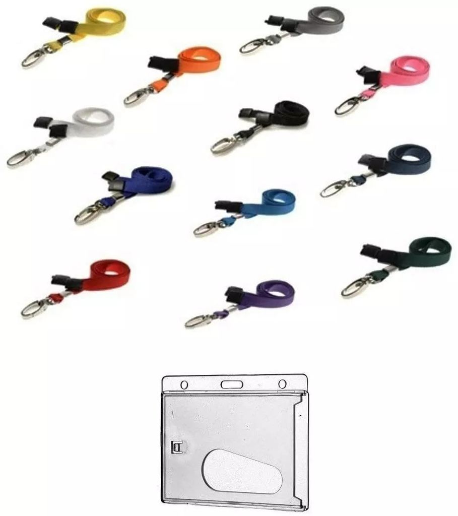 1x SCHWARZ Ausweisset Ausweis Set - Lanyard 10mm Schlüsselband Umhängeband + Ausweishülle Kartenhülle Kartenhalter Schutzhülle horizontal