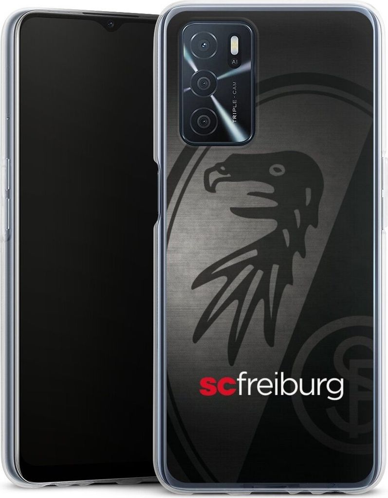 DeinDesign Handyhülle für Oppo A16 4G Silikon Hülle Case Smartphone Schutzhülle Metallic Look Offizielles Lizenzprodukt SC Freiburg