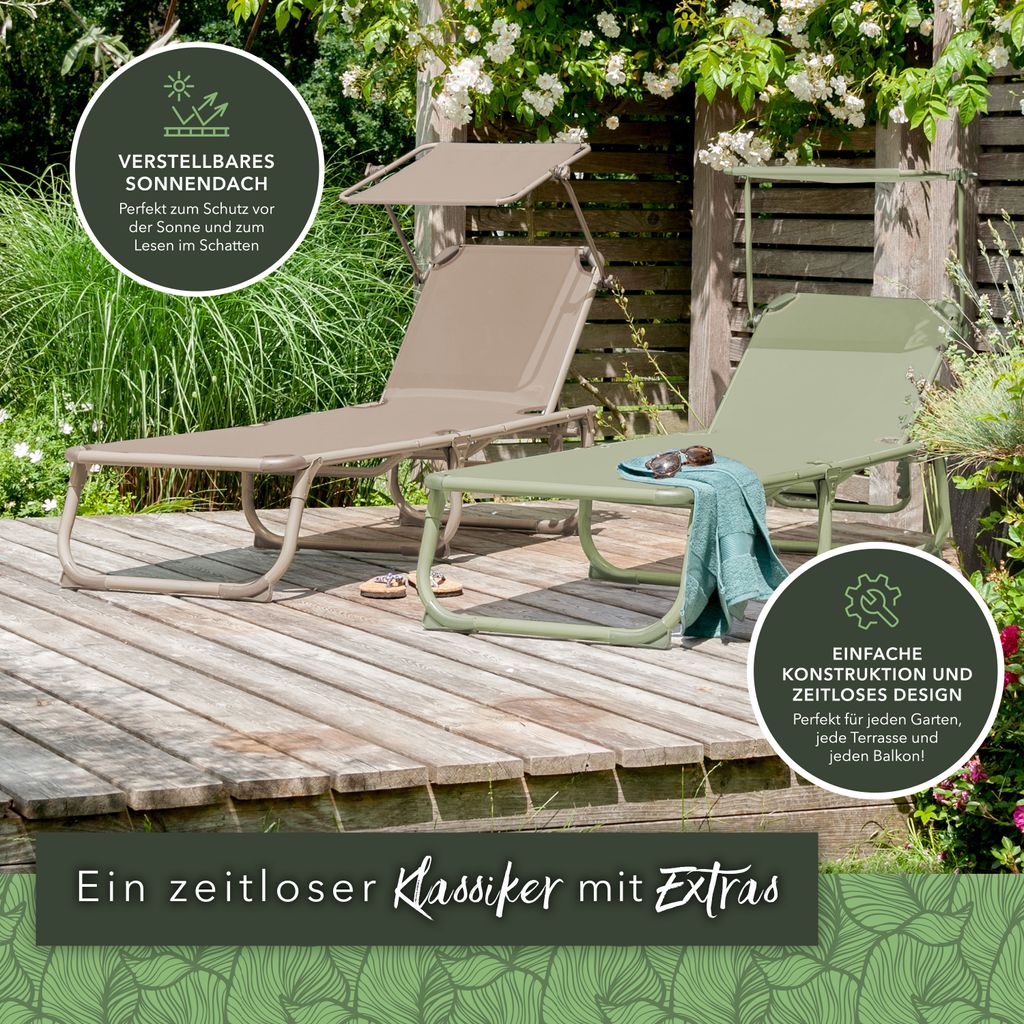 Park Alley I Sonnenliege I mit Dach, Gartenliege Klappbar, Produktbild 2