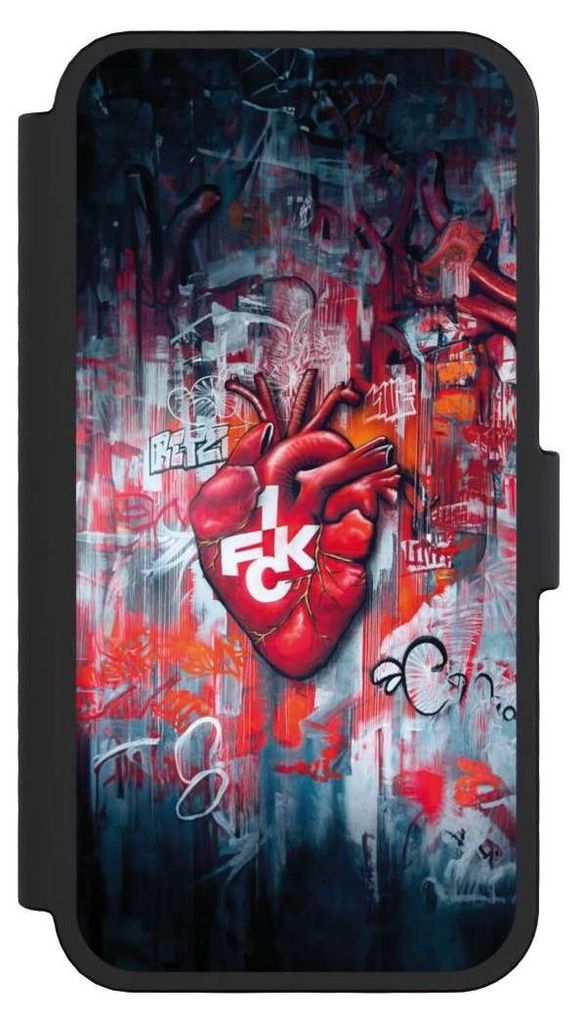 NIVOCASE Klapphülle für Apple iPhone 16 Pro Handyhülle aus Kunst Leder NIVOflip schwarz 1. FC Kaiserslautern 1. FCK Herz