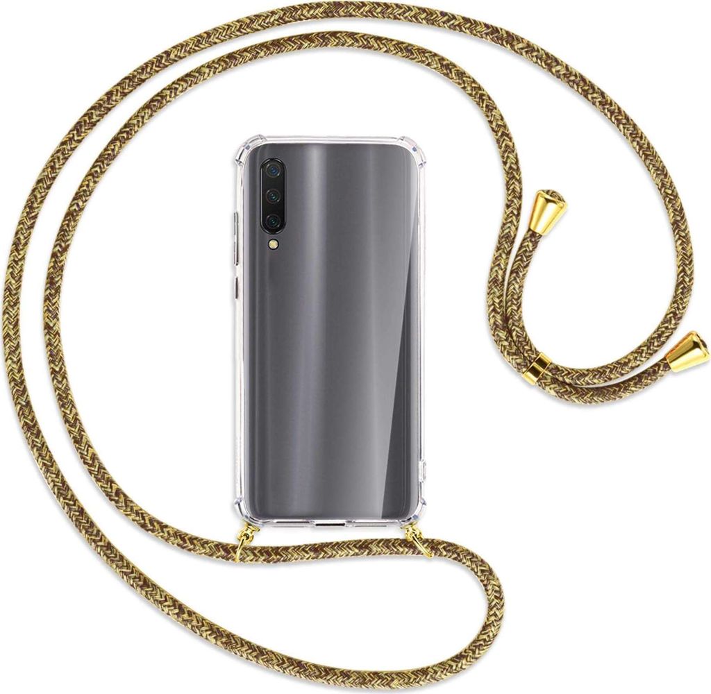 Handykette Backcover-Schutzhülle mit Band (Metall goldfarben) für Xiaomi Mi 9 Lite / CC9 - braun+beige