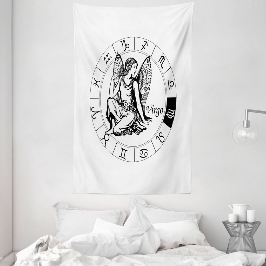 ABAKUHAUS Jungfrau Wandteppich und Tagesdecke, Tierkreis-Horoskop-Elemente aus Weiches Mikrofaser Stoff Waschbar ohne Verblassen Digitaldruck, 140 ...